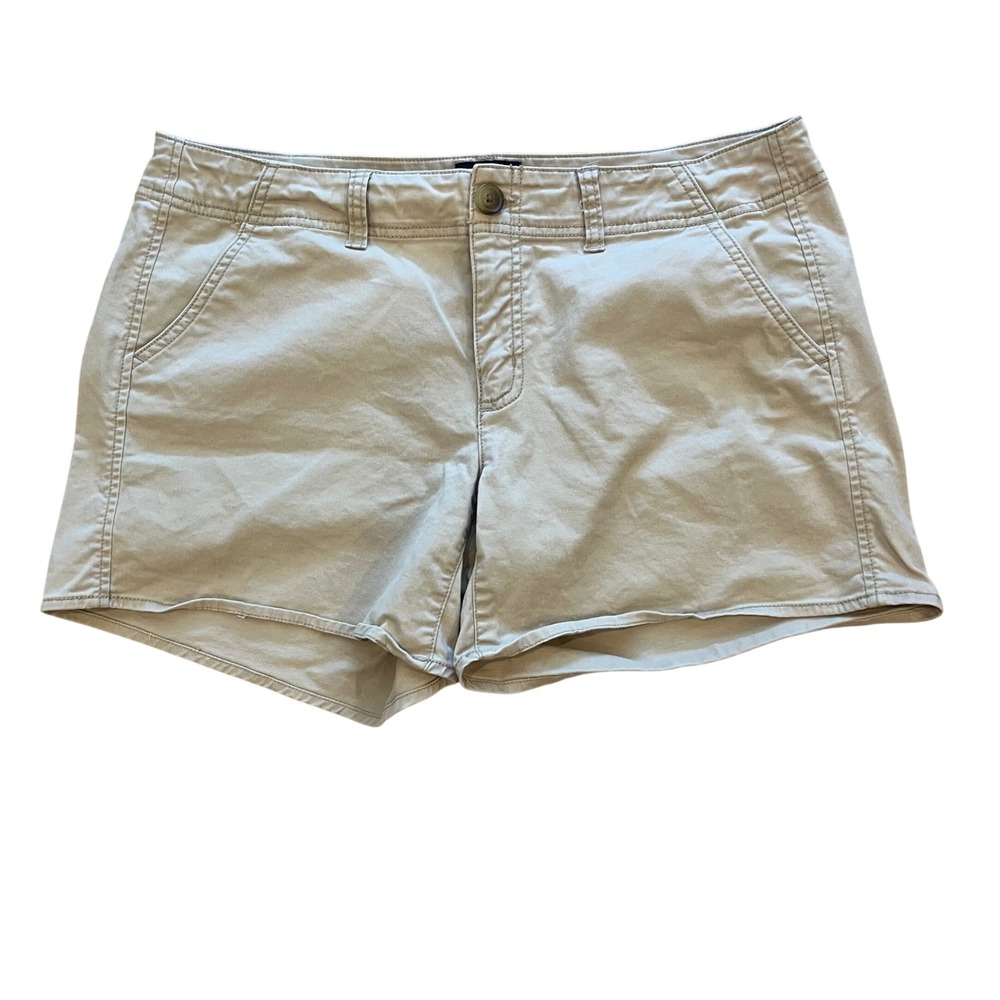American Eagle Shortie Shorts Women 14 Khaki Tan Stretch Chino Low Rise 4.5 Ins‎
